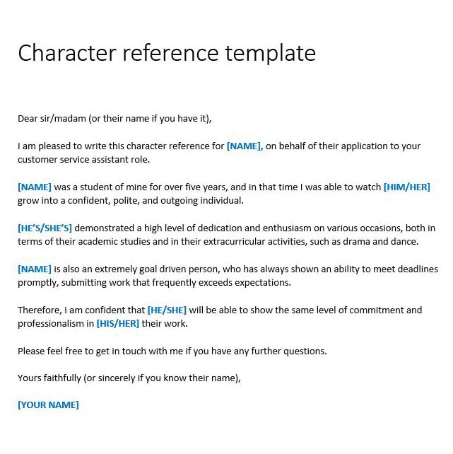 character reference template