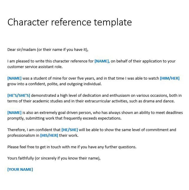 Character Reference Template Reed Co Uk