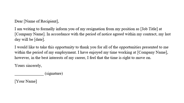 Simple Resignation Letter 1 Month Notice from www.reed.co.uk