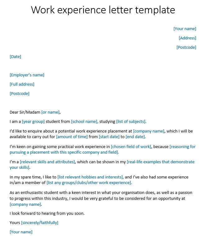 Work experience letter template | reed.co.uk